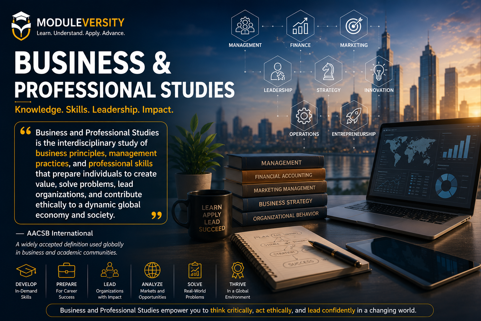Moduleversity business and professional studies landing page